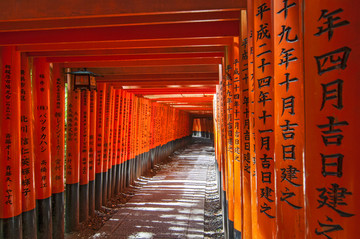 日本伏见稻荷神社的鸟居门