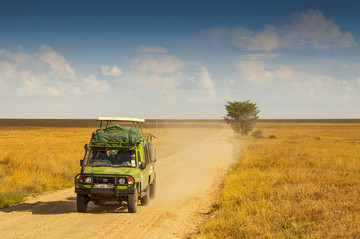 坦桑尼亚塞伦盖蒂国家公园的越野车。