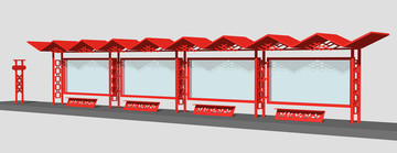 公交车站设计 中国红 民族元素