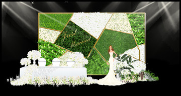 白绿色婚礼迎宾区合影区效果图