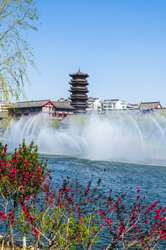 青州宋城风景南阳河风景区春天