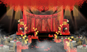 红色系婚礼舞台 半圆形舞台