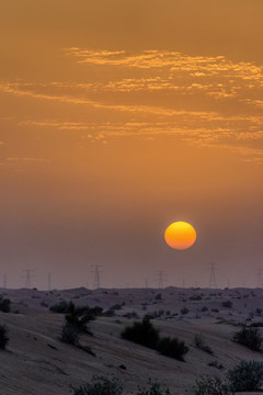 阿联酋迪拜近郊沙漠落日