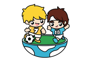 卡通小男孩踢足球 世界杯