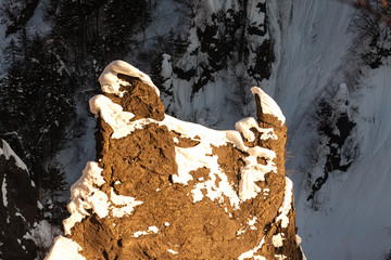 长白山火山岩石冬季冰雪风光