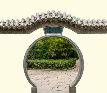 中式围墙 月亮门