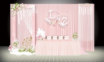粉红色浪漫婚礼主题签到区设计