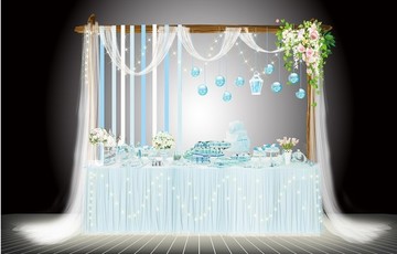 蓝色清新浪漫户外婚礼甜品设计