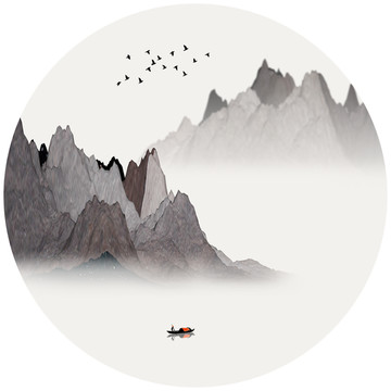 新中式抽象意境山水挂画装饰画