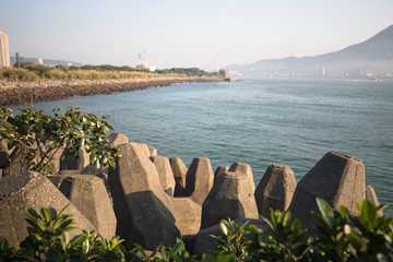 台湾淡水渔人码头防浪堤