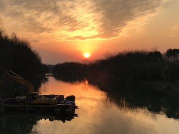 落日 杭州西溪湿地风景