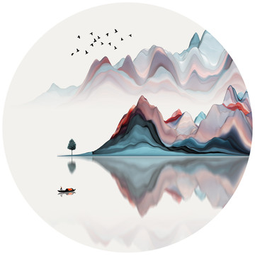 抽象意境中式山水装饰画 挂画
