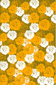 服装花卉印花图案黄白两色