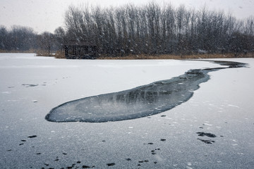 雪中的湿地景色