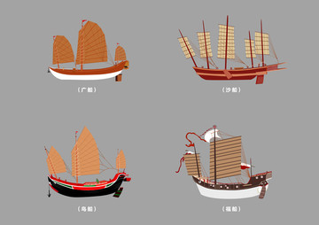 木帆船 手绘 四大船型