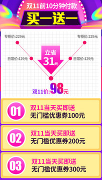 电商淘宝双11买一送一促销海报