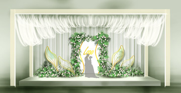白绿色清新简洁婚礼手绘效果图