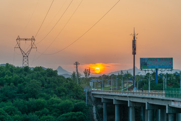 桥 公路 夕阳