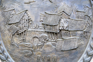 重庆南滨钟楼浮雕 吊脚楼