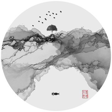 新中式抽象意境水墨画