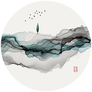 新中式抽象意境水墨画