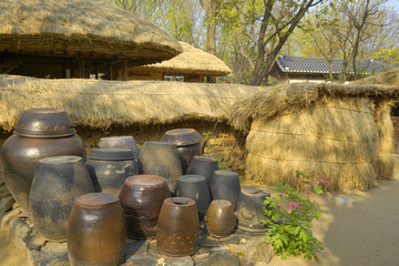 韩国中部地区民房 农户庭院酱缸