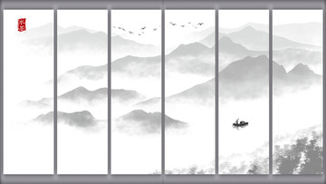 大堂水墨画