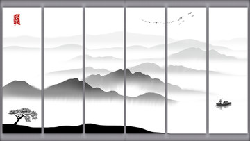 大堂水墨画