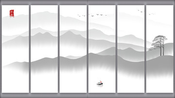 大堂水墨画