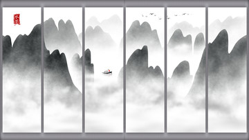 大堂水墨画