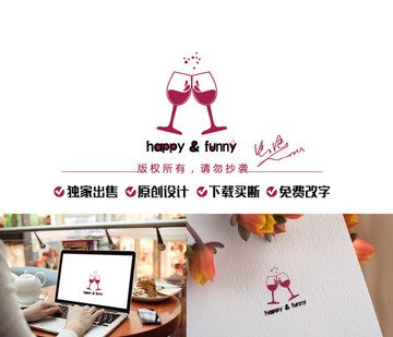 wine 酒标志 碰杯LOGO