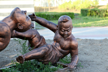 雕塑 铜雕 拔河 儿童