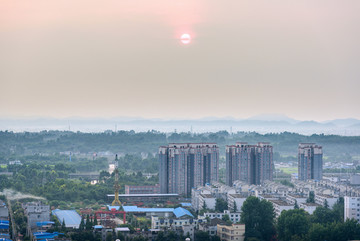 城市俯拍 夕阳