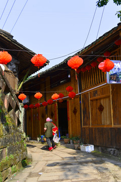 大同古镇 石板路老街 木板房