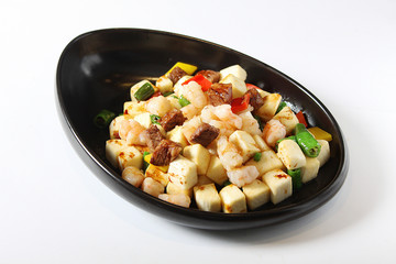 杭椒茭白粒虾仁炒和牛粒