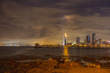 青岛 老市区 海滨夜景 栈桥