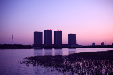 大庆 时代广场 万宝湖 夜景