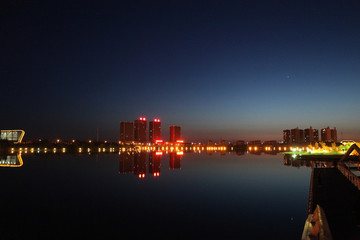 大庆 时代广场 万宝湖 夜景