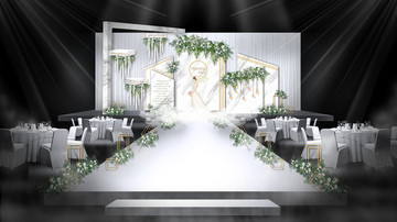 白绿色婚礼舞台设计