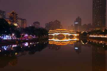 成都锦江城市风光夜景安顺廊桥