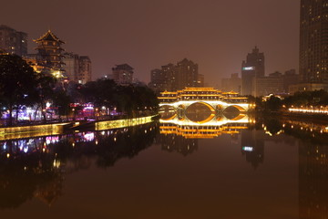 成都锦江城市风光夜景安顺廊桥