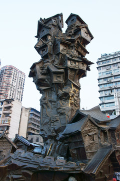 重庆洪崖洞吊脚群楼雕塑