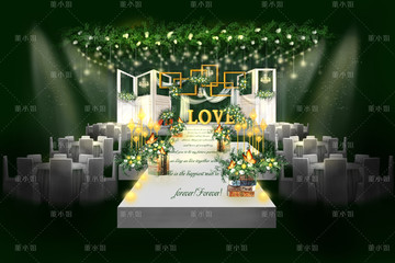 婚礼舞台 婚礼背景 白绿婚礼