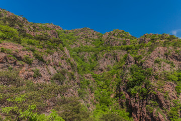 辽宁丹东大孤山悬崖树木岩石风光