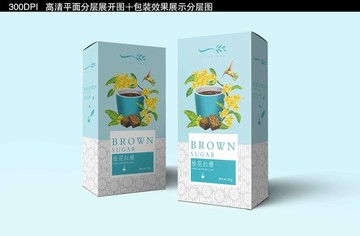 桂花红糖纸盒包装设计加效果图