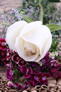 白玫瑰加紫色碎花