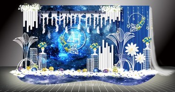 蓝色浪漫星空婚礼主题背景设计