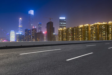 广州建筑夜景和城市道路