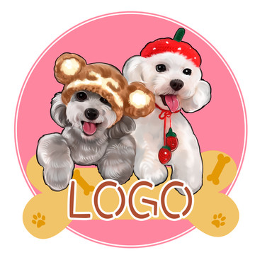 两个小狗LOGO手绘小狗PSD