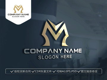 M字母金色LOGO标志